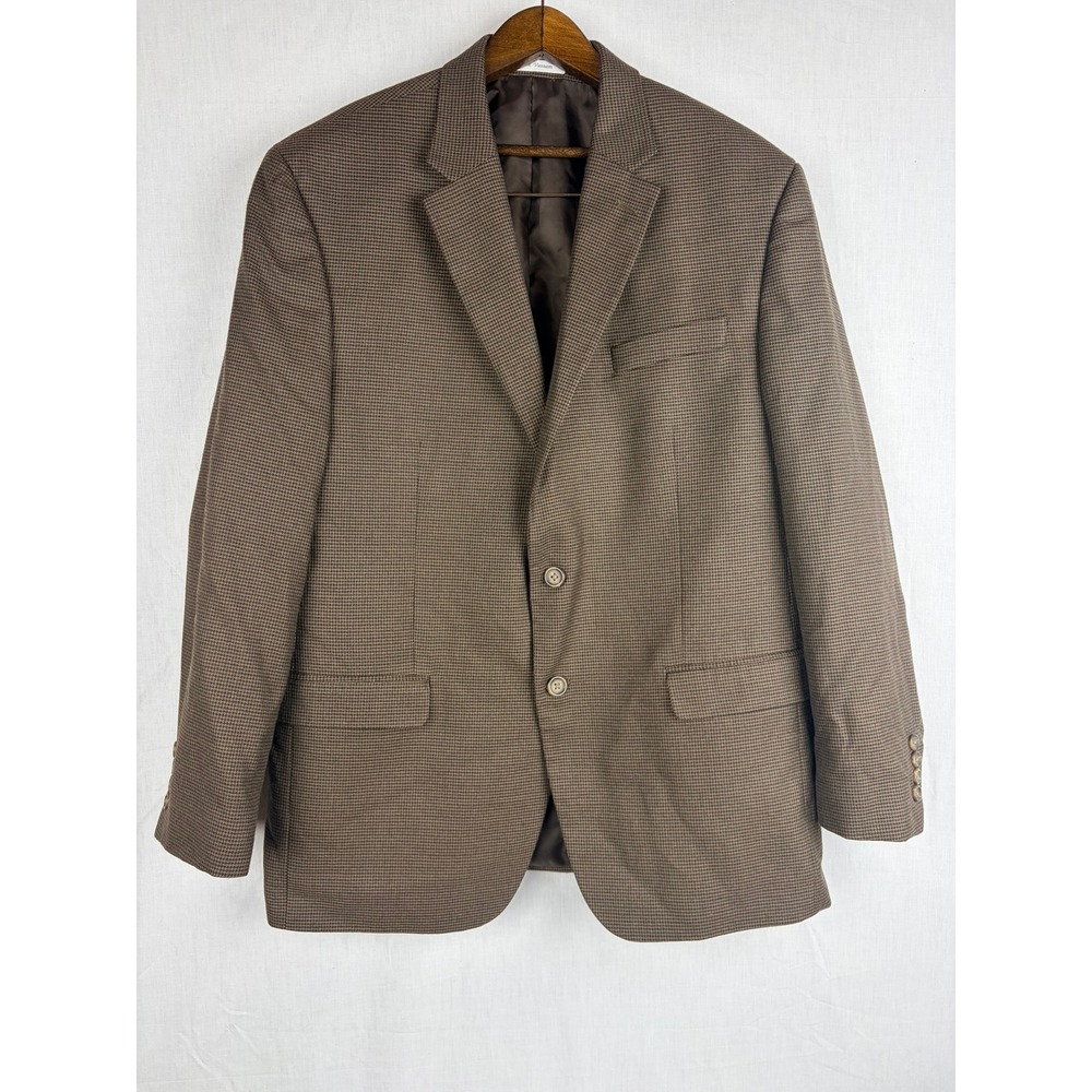 Mens Chaps 44R Brown Houndstooth Two Button Blazer Sport Coat Jacket Micro - Picture 2 of 16